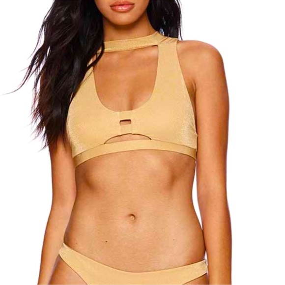 Shimmery Gold - Beach Bunny - High Neck Cutout - Bikini Top - Summer V - Large